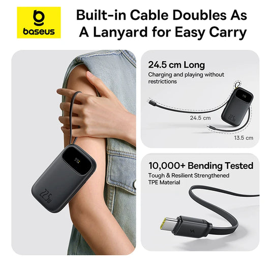 Baseus Power+ 22.5W Power Bank – 10000mAh/20000mAh with Retractable Cables