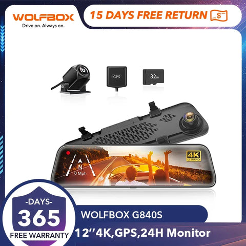 WOLFBOX G840S 12" IPS Dashcam – 4K-Doppelkameras mit GPS und Nachtsicht