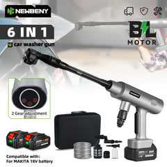NEWBENY 3500W Brushless Cordless Pressure Washer – 6-in-1 Car Cleaning Water Gun for Makita Battery Pin