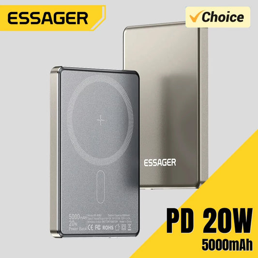 Essager Magnetic 20W Power Bank – 5000mAh Wireless Fast Charger