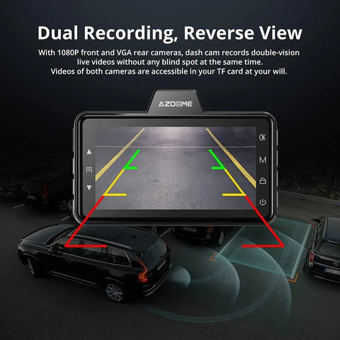 AZDOME M01 Pro Dash Cam – 3" IPS Screen 1080P Dual-Channel Car DVR with ADAS & Parking Mode