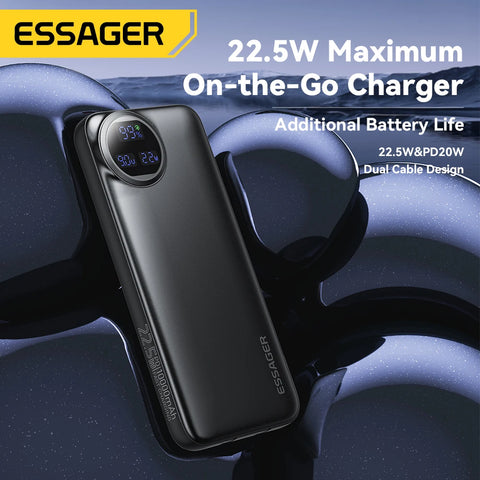 Essager 22.5W Power Bank – 20000mAh Dual-Cable, 4-Device Charge