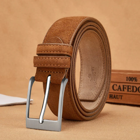 Sude Plaid Cow Leather Belt – Classic Pin Buckle Unisex Design