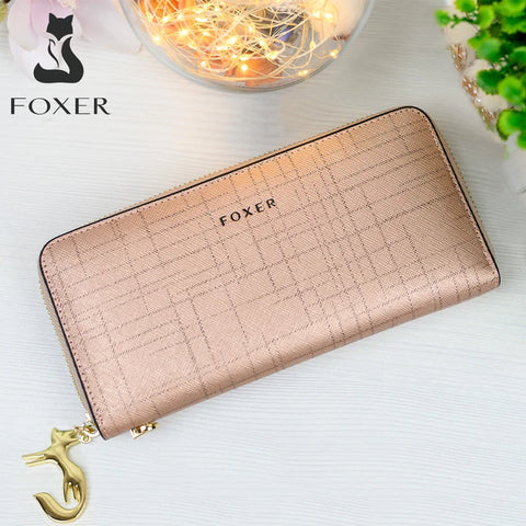 FOXER Women Split Leather Bifold Clutch Wallet with Wristlet
