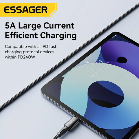 Essager Type-C 67W Fast Charging Cable - 240W Super Charge, 6A, Compatible with Xiaomi 12 Pro, Redmi K50, Note 11 Pro, Black Shark 5 Pro