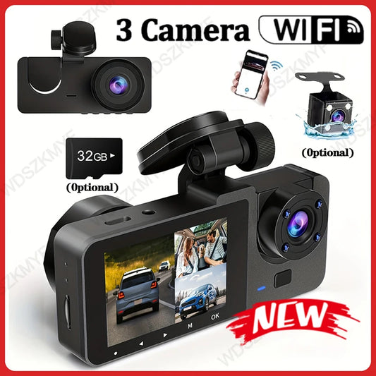 Drievoudige lens WiFi Dashcam: 1080P HD voertuigbeveiligingscamera