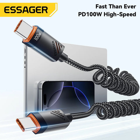 Essager Type C to Type C Cable - 100W PD Fast Charging for iPhone 16/15, MacBook, iPad, Xiaomi, Samsung
