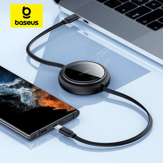 Baseus Retractable 100W USB-C Fast Charger Cable for MacBook, iPad, iPhone 15/16 Pro Max, Xiaomi, Samsung
