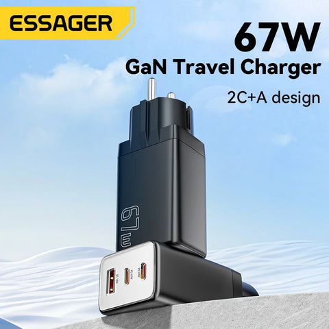 Essager GaN USB Type C Charger 67W Fast Charging for Samsung, iPhone 16/15/14 Pro, Huawei, Laptops, EU Plug