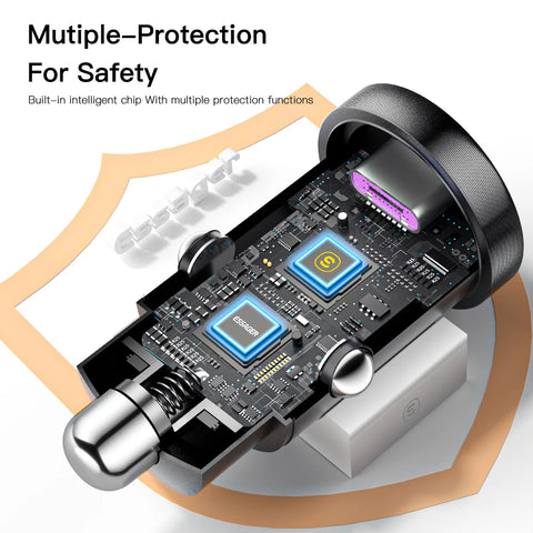Essager 30W Fast USB Car Charger - Quick Charge 4.0 & PD 3.0 for iPhone 14, Huawei, Samsung, Xiaomi
