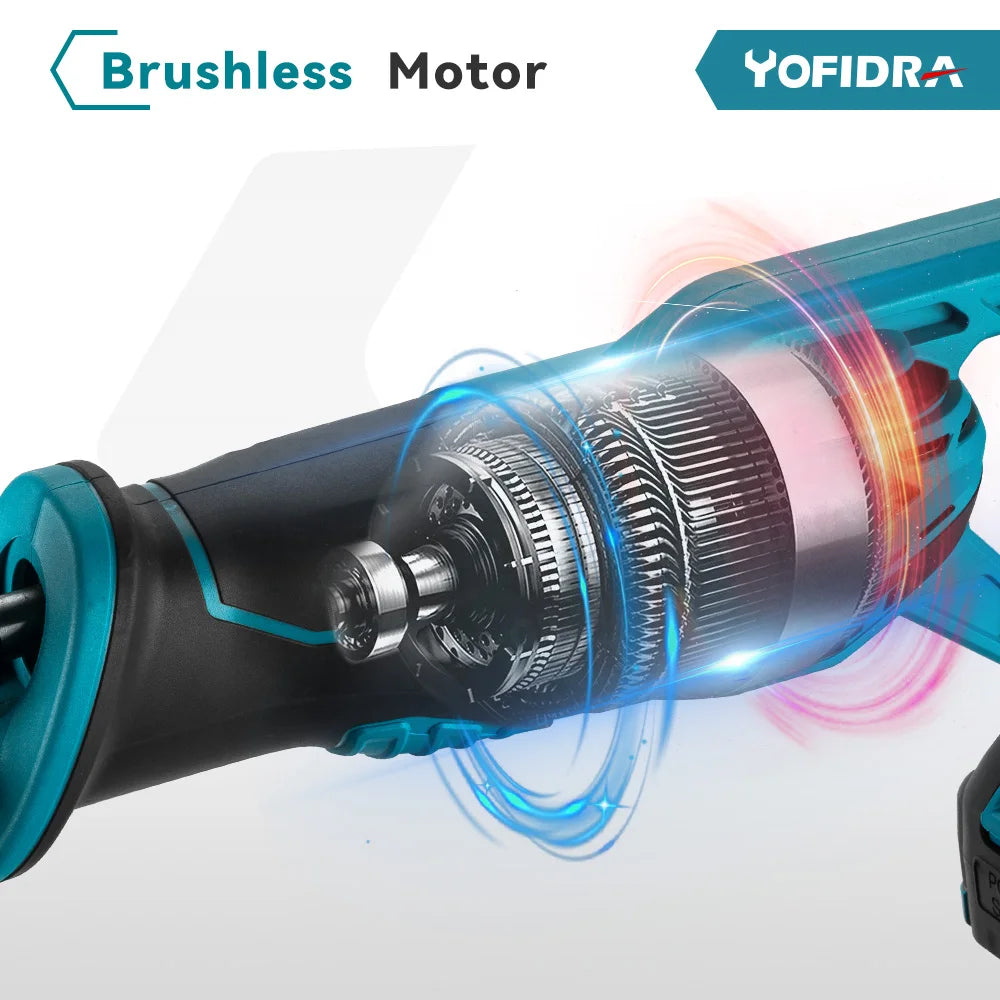 YOFIDRA 3000RPM Bürstenlose Säbelsäge Handheld Holz Metall Rohr Schneiden Elektrische Säge Kettensäge Werkzeug Für Makita Batterie Pin