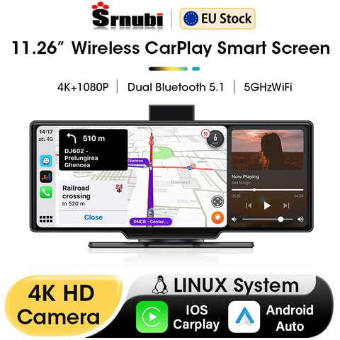 11,26 Zoll 4K Auto-DVR-Dash-Videorecorder mit Wireless Carplay &amp; Android Auto