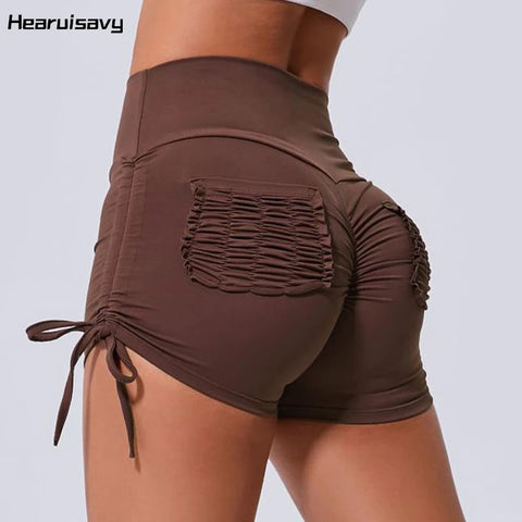Hearuisavy High-Waist Push-Up Workout Shorts – Soft Gym & Yoga Shorts with Pocket for Women