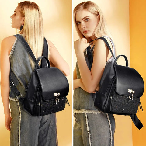 FOXER Women’s Patchwork Zipper Backpack - Large Capacity College Bag