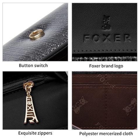 FOXER Women's Split Leather Long Wallet - Chic Clutch & Card Holder