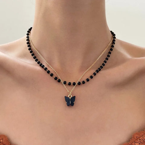 Vintage Black Crystal Glass Bead Chain Choker Necklace for Women - Handmade Jewelry for Parties