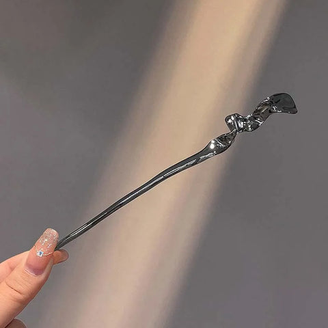 2025 Vintage Rose Flower Crystal Branch Hairpin - Elegant Metal Texture Headwear Jewelry for Women