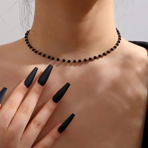 Vintage Black Crystal Glass Bead Chain Choker Necklace for Women - Handmade Jewelry for Parties
