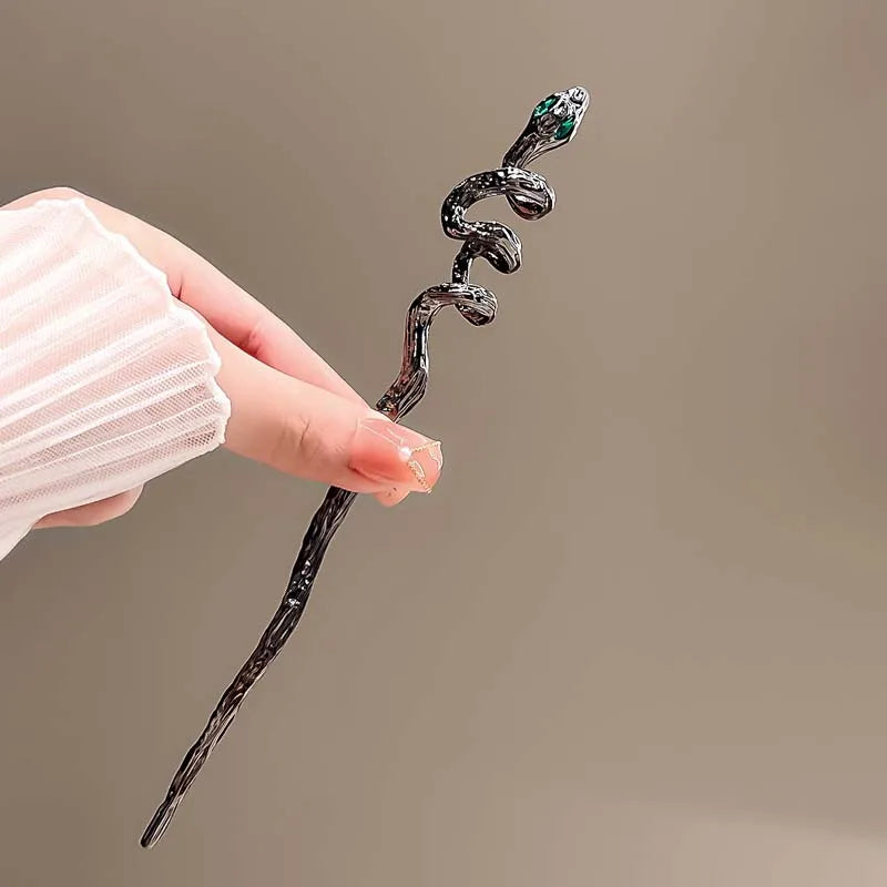 New Punk Snake Shape Hair Sticks - Fashion Metal Green Crystal Hair Accessories for Women