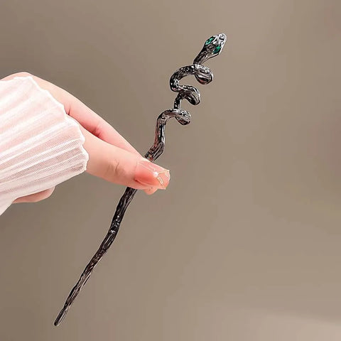 New Punk Snake Shape Hair Sticks - Fashion Metal Green Crystal Hair Accessories for Women