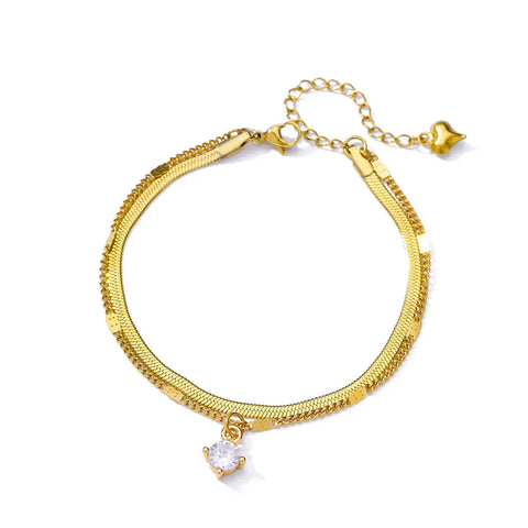 Elegant Zircon Flowers Bracelet for Women and Girls – Luxury Gold Color Stainless Steel Plant Charm Jewelry