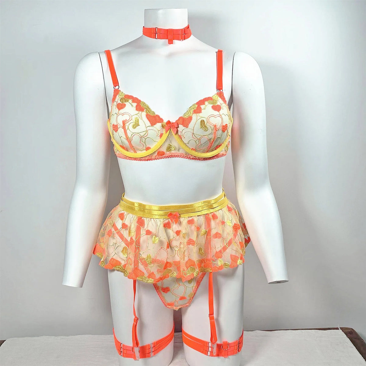 Lace Exotic Sets 3 Piece Girls Contrast Sweetheart Underwire Lingerie Embroidered Ruffle Garter Set