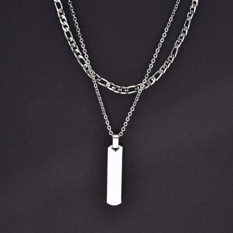 2pcs Vertical Layer Necklaces for Men and Boys | Waterproof Stainless Steel Cuban Chain Collar