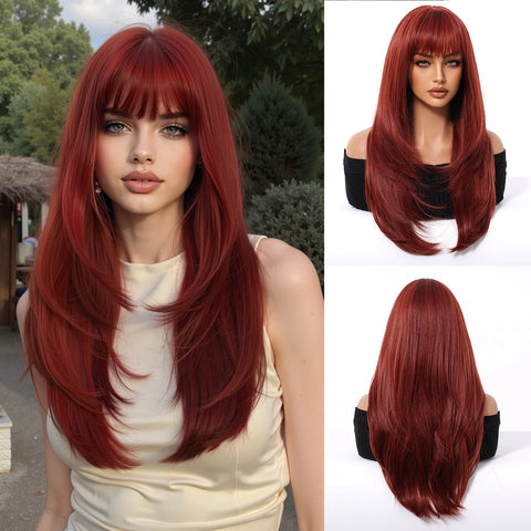EASIHAIR Long Blonde Synthetic Wigs for Women - Straight Layered Natural Hair Wigs With Bangs