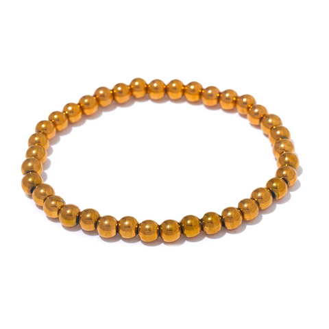 Yhpup Handmade Waterproof Stainless Steel Beads Bracelet for Men - Gold Color Jewelry