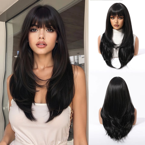 EASIHAIR Long Blonde Synthetic Wigs for Women - Straight Layered Natural Hair Wigs With Bangs