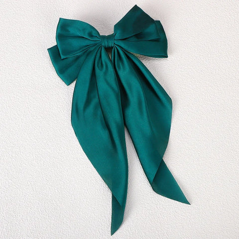 Meisjes lange grote strik drijvende satijnen clips achterhoofd haarspeld - elegante haaraccessoires