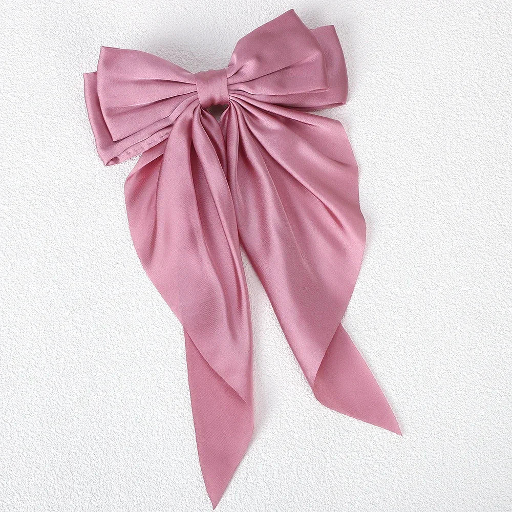 Meisjes lange grote strik drijvende satijnen clips achterhoofd haarspeld - elegante haaraccessoires