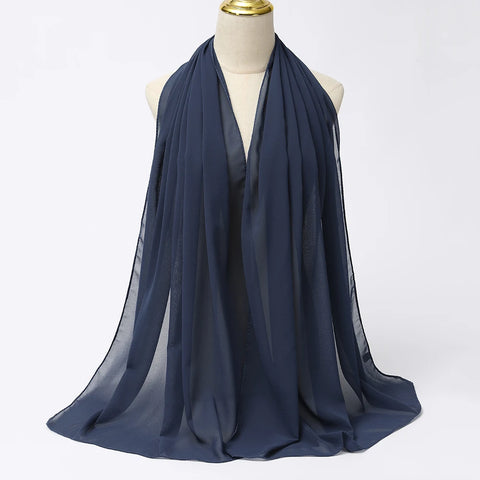 Elegant Muslim Chiffon Hijab Scarf - Lightweight Long Solid Color Head Wrap for Women