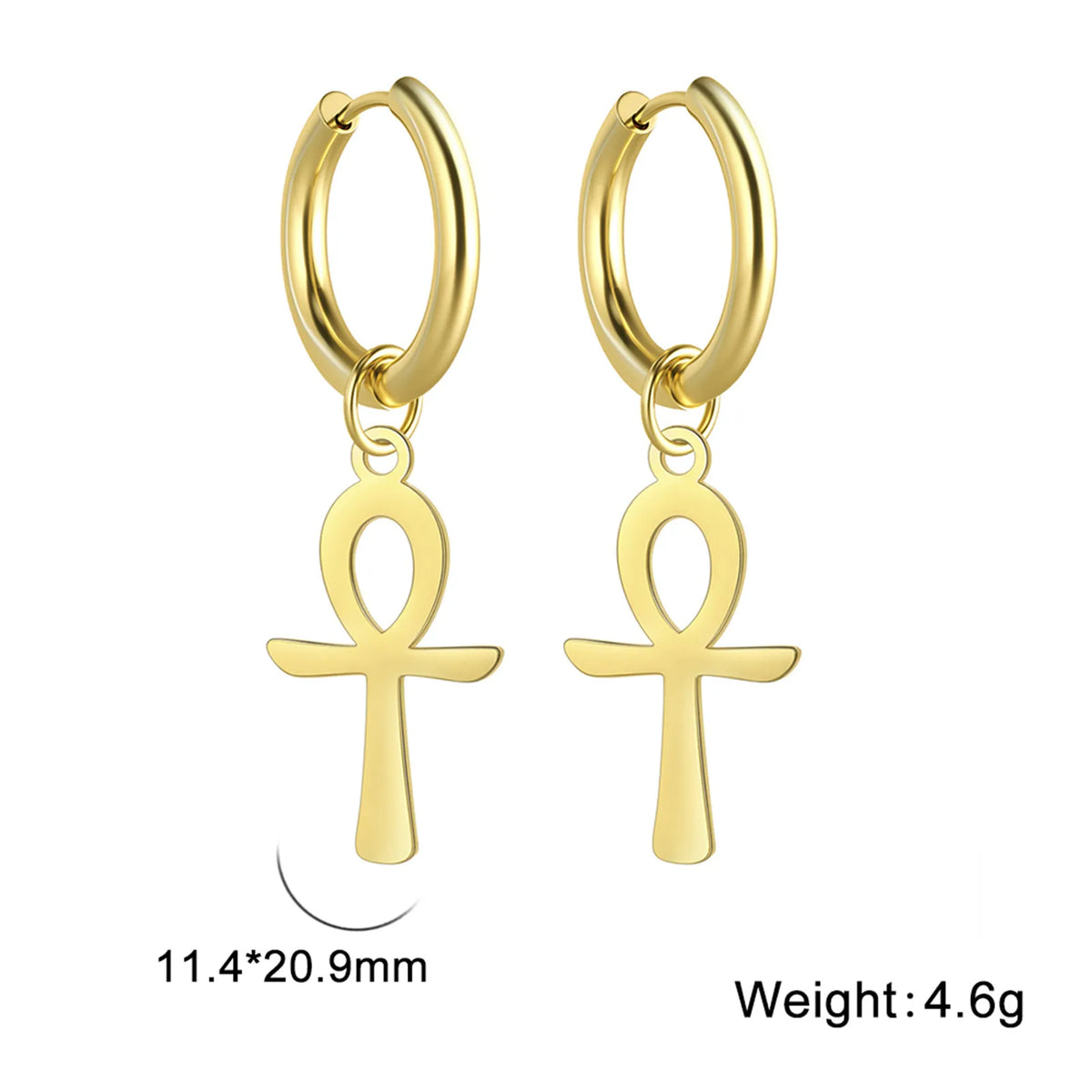 Skyrim Egypt Ankh Cross Drop Earrings - Gold Color Stainless Steel Dangle Earrings for Women