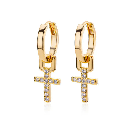 Zircon Cross Dangle Earrings for Women – Trendy Stainless Steel Wedding Jewelry