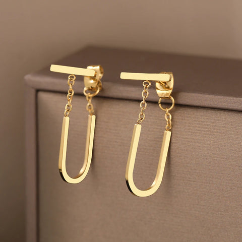 Stainless Steel Geometric Stick Earrings with U-Shaped Tassel for Women – Gothic Hip Hop Jewelry Gifts