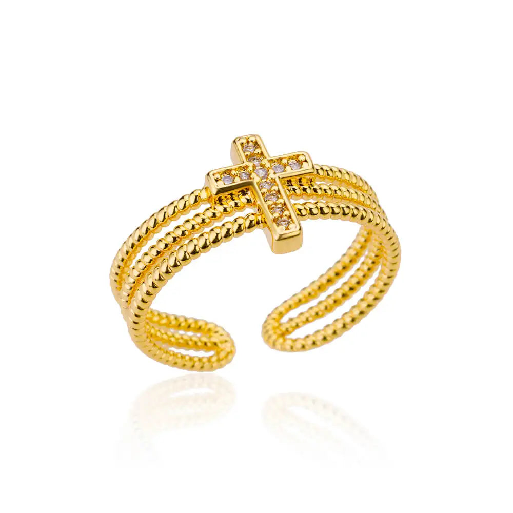 New Zircon Cross Rings for Women - Adjustable Stainless Steel Luxury Wedding Jewelry Gift 2025