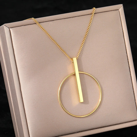 Minimalist Stainless Steel Circle Stick Pendant Necklace for Women