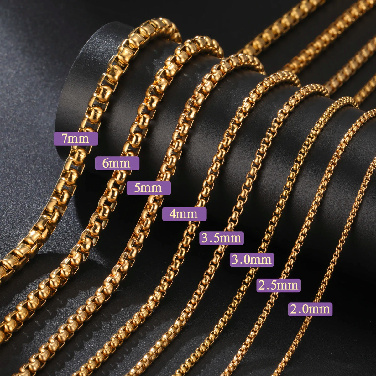 Skyrim Stainless Steel Gold Box Chain Necklace for Men and Women - Minimalist Punk Jewelry 2-7mm Thick