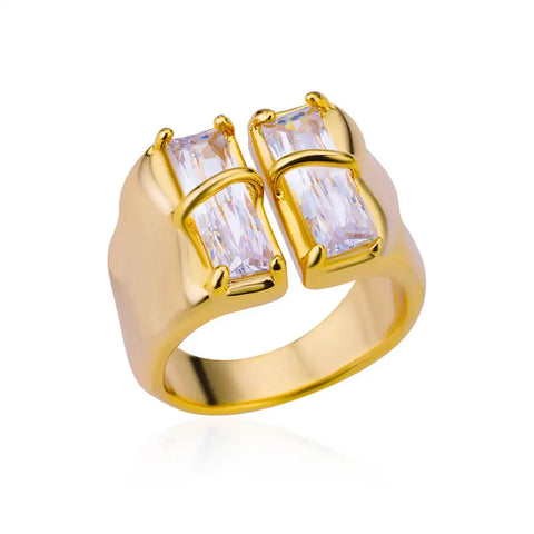 Irregular Square Zircon Rings for Women - Stainless Steel Geometric Opening Ring for Weddings and Parties | Trendy Fashion Jewelry Gift 2025