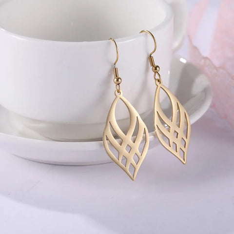 Skyrim Stainless Steel Symmetrical Geometry Drop Earrings - Golden Black Statement Jewelry for Women