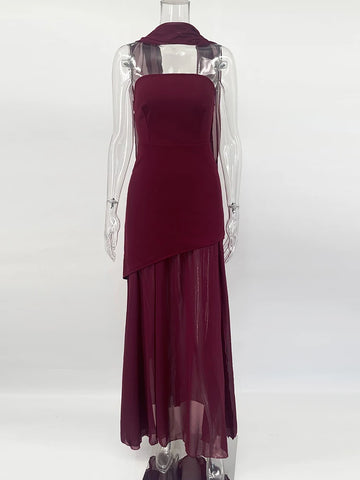 TARUXY Fashion Strapless Jurk - Elegante Mouwloze Mesh Strandvakantie Lange Jurk voor Dames