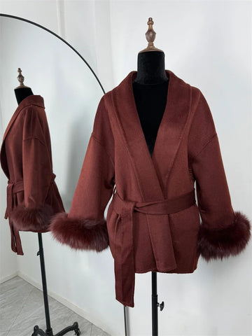 Tossy Fox Fur Wool Overcoat voor dames - Elegante dubbelzijdige wollen korte jas 2025