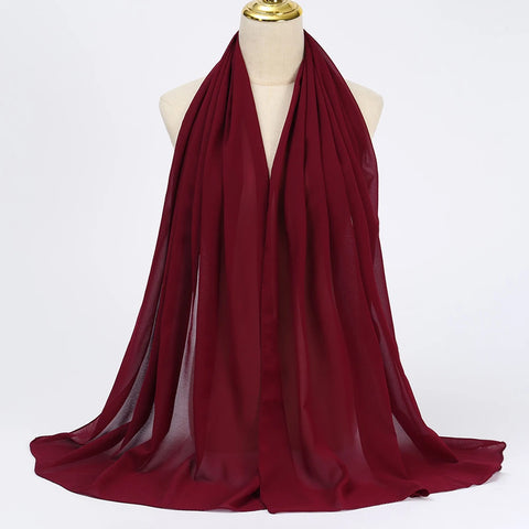 Elegant Muslim Chiffon Hijab Scarf - Lightweight Long Solid Color Head Wrap for Women