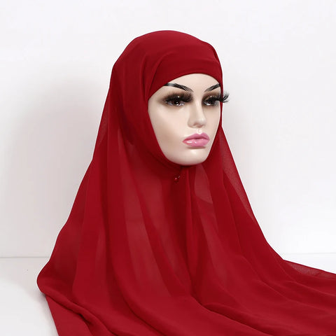 Women Muslim Chiffon Hijab with Cap Bonnet - Instant Scarf Headwrap