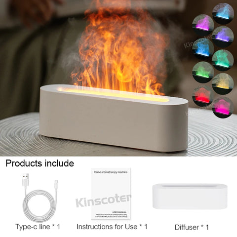 KINSCOTER Realistic Colorful Flame Air Humidifier - 150ml Ultra Quiet Aroma Essential Oil Diffuser for Home and Office