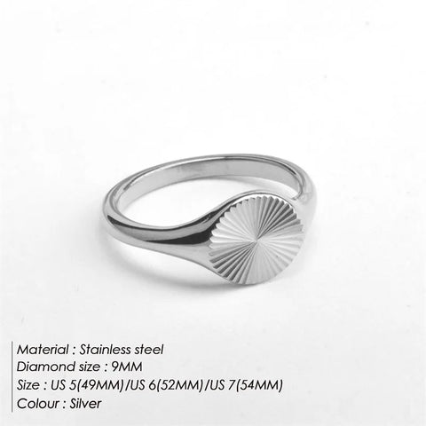 High Quality Wave Rings for Women - Minimalist Dainty Rays Texture Circle Ring in Stainless Steel