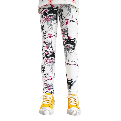Cute Flower Print Girls Leggings