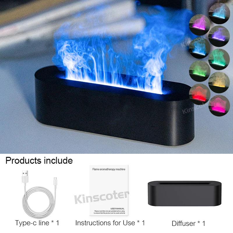 KINSCOTER Essential Oil Aroma Diffuser with Realistic Flame Effect and RGB Night Light