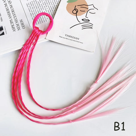 Colorful Synthetic Kids Ponytail Wigs with Headbands and Rubber Bands